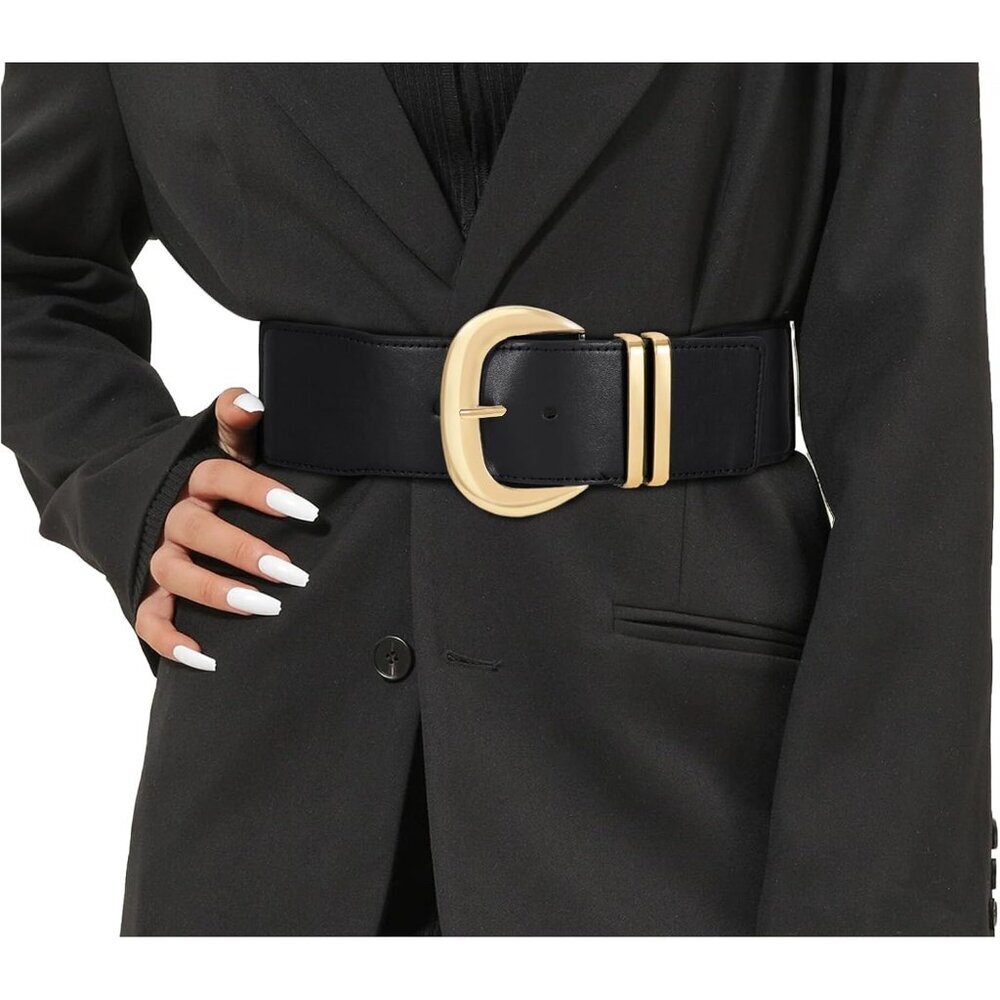 ⚡Black Women Elastic Waist Belt for Dresses Buckle Stretchy Waistband for Ladies